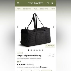 Vera Bradley Black Quilted Duffel Bag